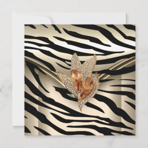 Invitation Tout événement Elegant Zebra Caramel Crème Noir Or