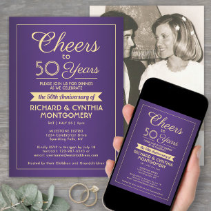 Invitation TOUT Joyeux Anniversaire 1 Photo Fête Violet et Or