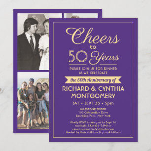 Invitation TOUT Joyeux Anniversaire 1 Photo Fête Violet et Or