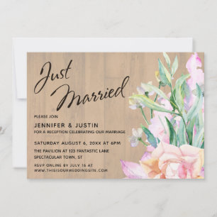 Invitation Tout juste mariés Fleurs aquarelles artistiques su