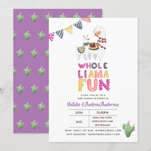 Invitation Tout Lama Amusant Bébé Mama Douche Violet Rose fil