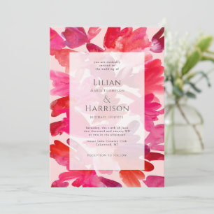 Invitation Tout l'amour Aquarelle rose Mariage rouge