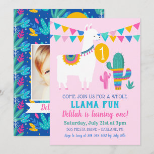 Invitation Tout Llama Amusement Cactus Rose Anniversaire Phot