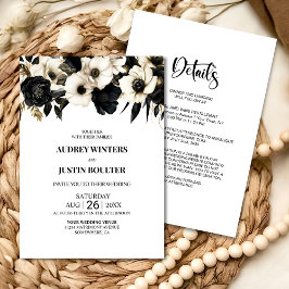Invitation Tout moderne en un Mariage Floral noir et blanc