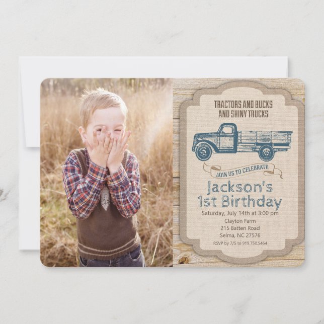Invitation TOUTE AGE Deer Camion Photo Anniversaire Invitatio (Devant)
