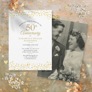 Invitation Toute année Anniversaire Gold Love Hearts Photo