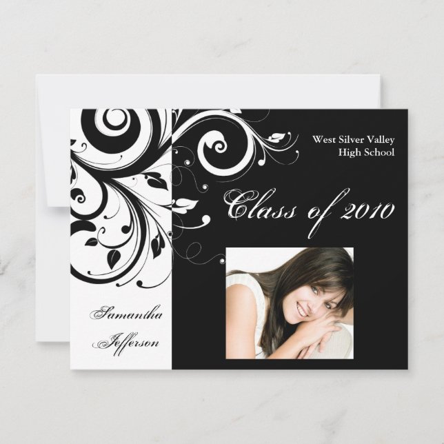 Invitation Toute année~ Black/White Swirl Photo Graduation (Devant)