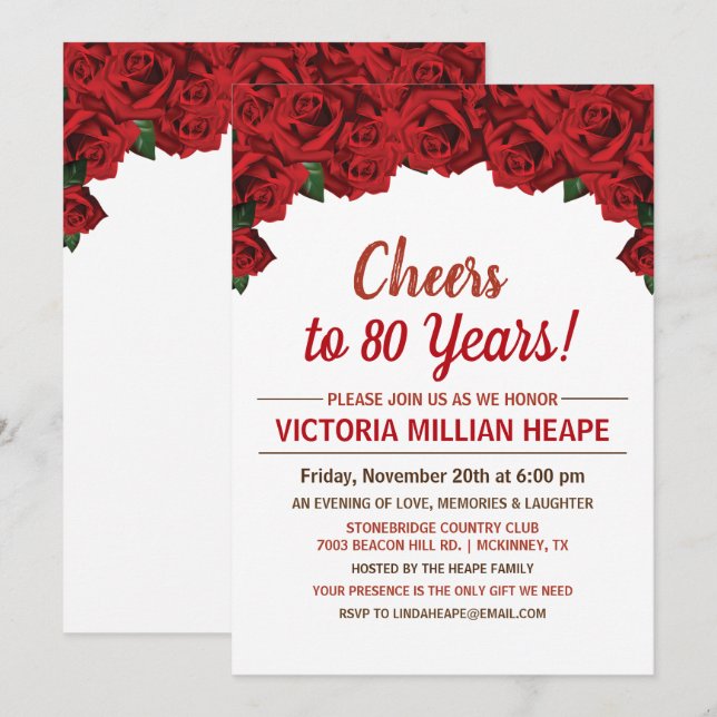 Invitation TOUTE COULEUR OU TOUTE ÂGE - Roses rouges Invitati (Devant / Derrière)