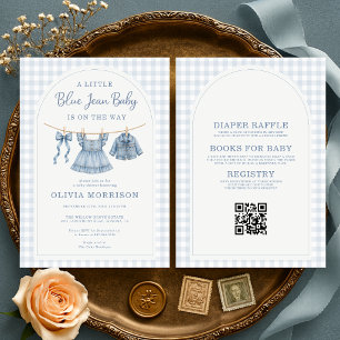 Invitation Toute en un Bleu Jean Bébé Fille Baby Shower 
