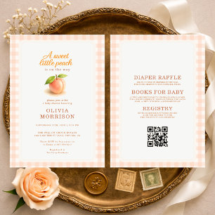 Invitation Toute en une Douce Pêche Été Gingham Baby Shower