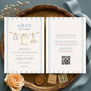 Invitation Toute en une Fête Bébé Garçon Code QR Baby Shower