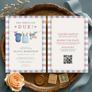 Invitation Toute en une Fête de Bébé Américaine Rouge Blanc e