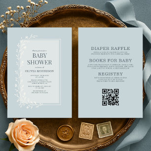 Invitation Toute en une Fête de Bébé Fleurie Botanique Bleu P