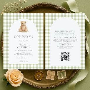 Invitation Toute en une Fête de Bébé Garçon Ours Sage Gingham