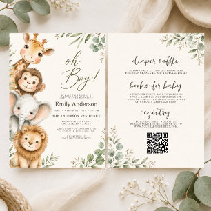 Invitation Toute en une Fête de Bébé Garçon Safari Animal Oh