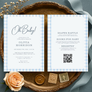 Invitation Toute en Une Oh Bébé Garçon Gingham Baby Shower