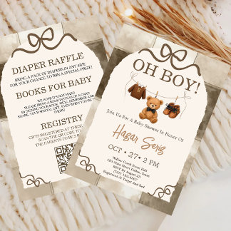Invitation Toute en une seule Ourson à carreaux Garçon Baby S