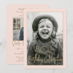 Invitation Toute Fête d'Anniversaire 2 Photo Chic Rose Pâle &