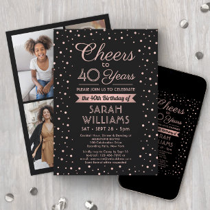 Invitation Toute fête d'anniversaire Confetti noir et rose 4