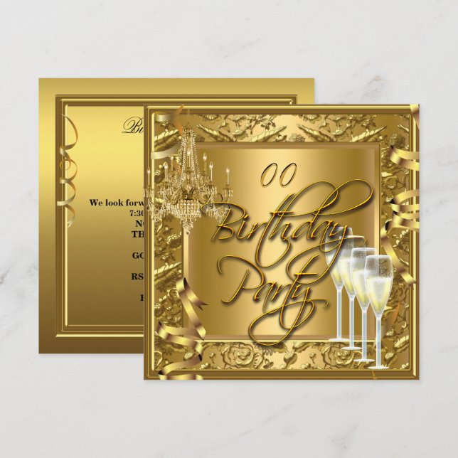 Invitation Toute l'âge de célébrer l'or sur le Champagne d'or (Devant / Derrière)