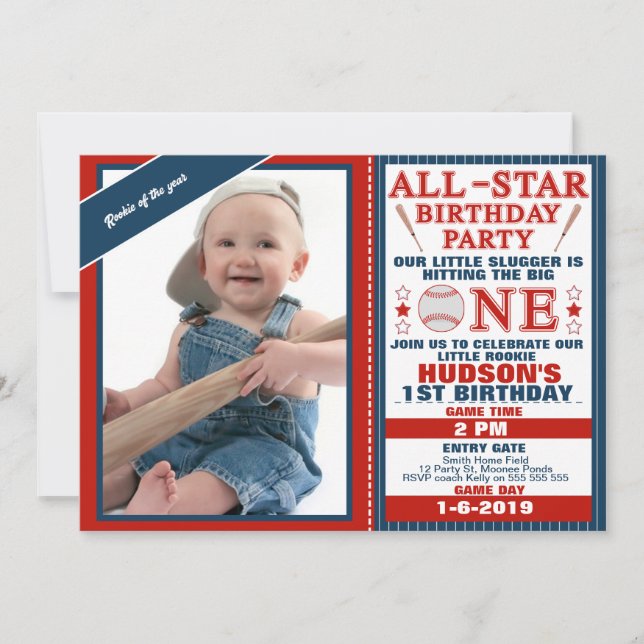 Invitation Toute l'étoile ou le baseball 1er anniversaire Inv (Devant)