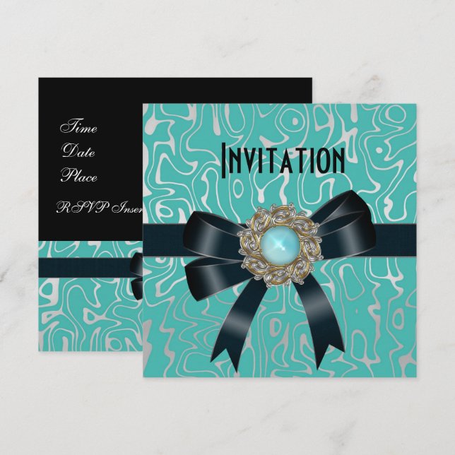 Invitation Toute Occasion Noir Joyau Ultra Turquoi (Devant / Derrière)