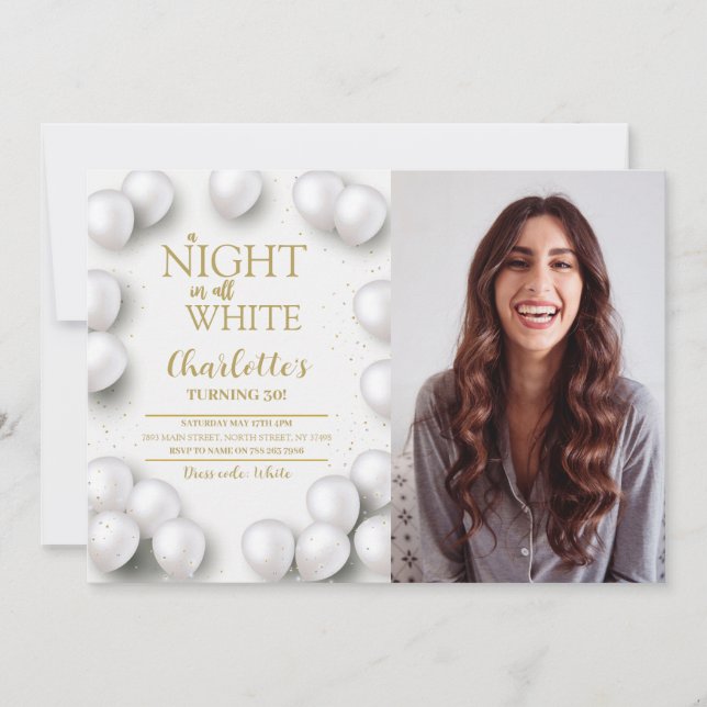 Invitation Toute White Anniversaire Fête Une Nuit En Blanc Ph (Devant)