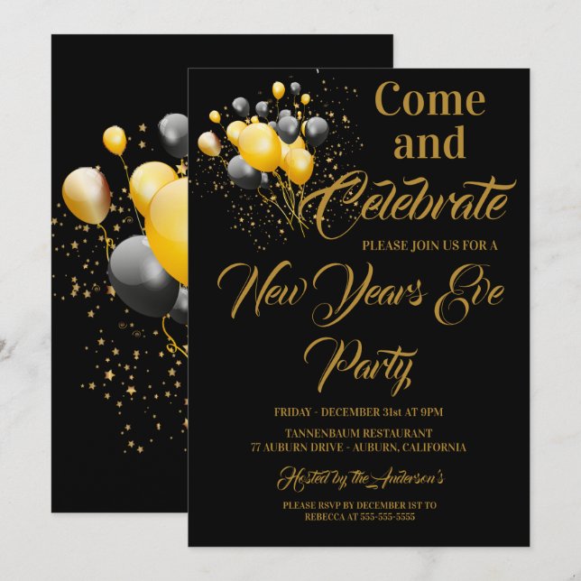 Invitation Toutes Ces Parties scintillant Nouvel An (Devant / Derrière)