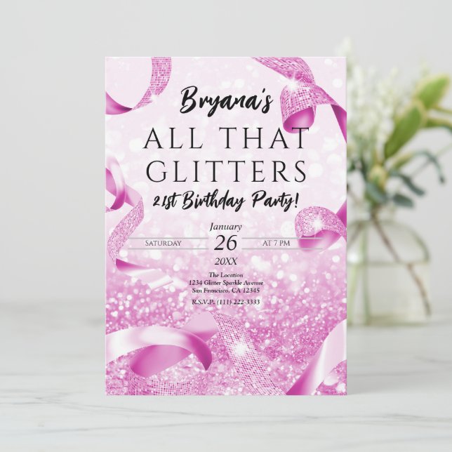 Invitation Toutes Ces Parties scintillant Pink Sparkle fête d (Debout devant)