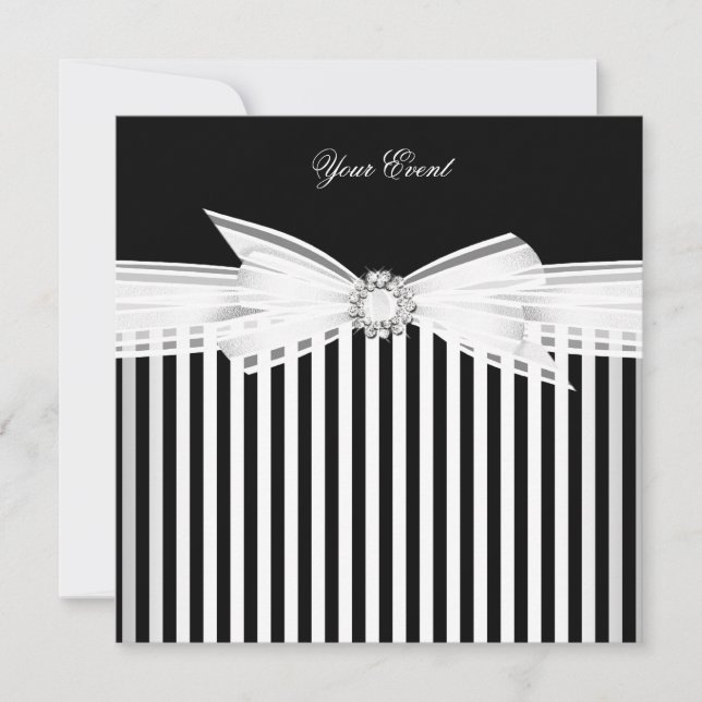 Invitation Toutes les occasions Black Bow White Stripe Party  (Devant)