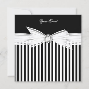 Invitation Toutes les occasions Black Bow White Stripe Party 