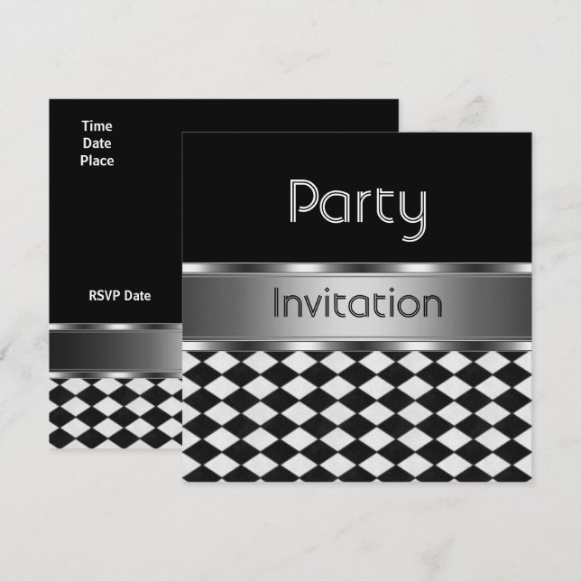 Invitation Toutes Les Occasions Diamant Blanc Noir (Devant / Derrière)