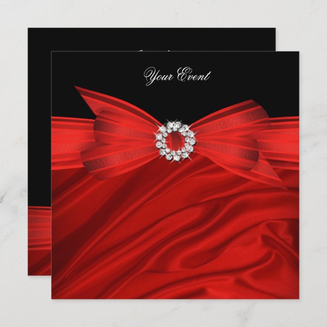 Invitation Toutes les occasions Luxe Red Bow Black Party (Devant / Derrière)