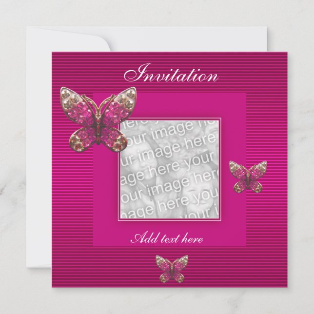 Invitation Toutes Les Occasions Papillon Rose Ajou (Devant)