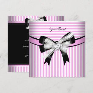 Invitation Toutes les occasions Pink Black White Stripe Party