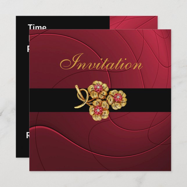Invitation Toutes Les Occasions Riche Rouge Bijou  (Devant / Derrière)