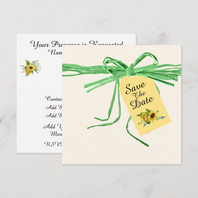 Invitation Toutes les occasions Ruban et Tournesols Invitatio (Devant / Derrière)