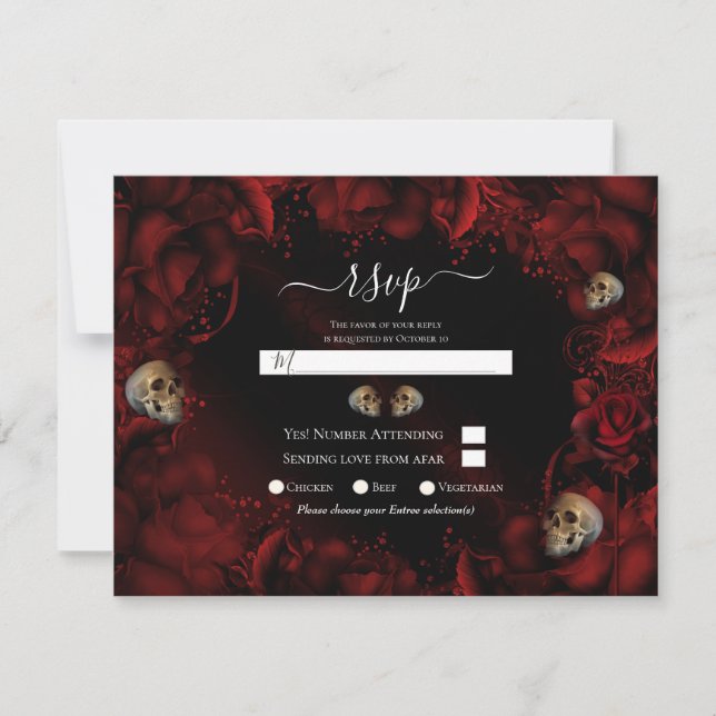 Invitation Toutes les Roses et Skulls rouges Noir Floral Mari (Devant)