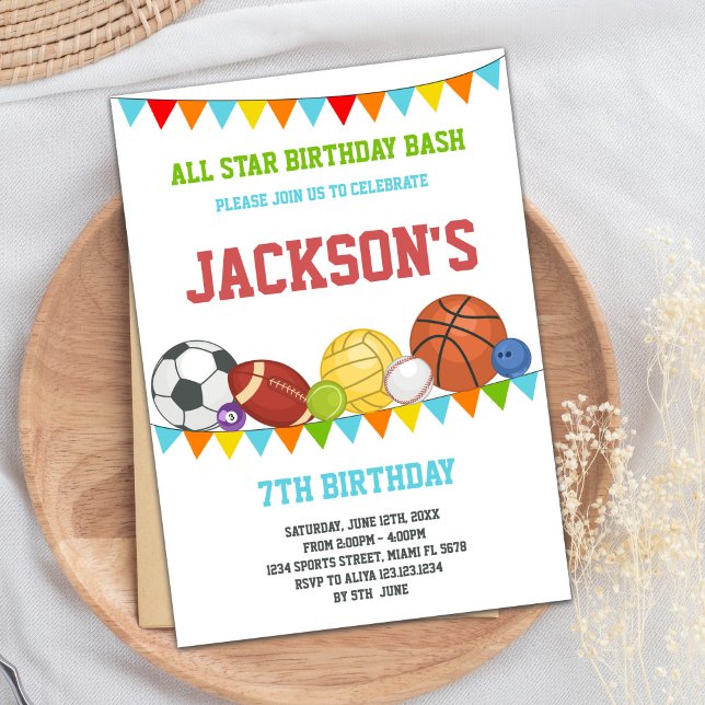 Invitation Toutes les Stars Sports Fête Anniversaire Invitati (All Stars Sports Party Birthday Invitations)