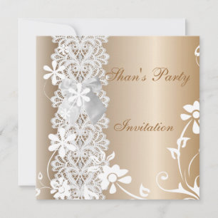 Invitation Toutes Occasions Café Dentelle Fleur Bl