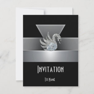 Invitation Toutes Occasions Noir Cygne Argent Art 