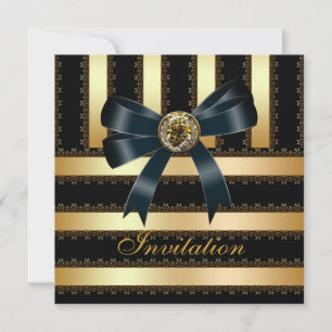 Invitation Toutes Occasions Noir Rayure Or Nœud