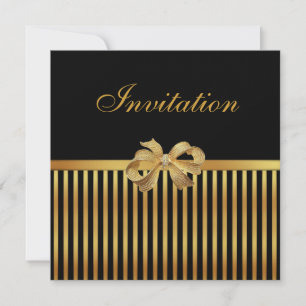 Invitation Toutes Occasions Rayure Noir Or Nœud Do