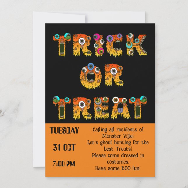 Invitation Trace ou traitement d'Halloween communautaire (Devant)