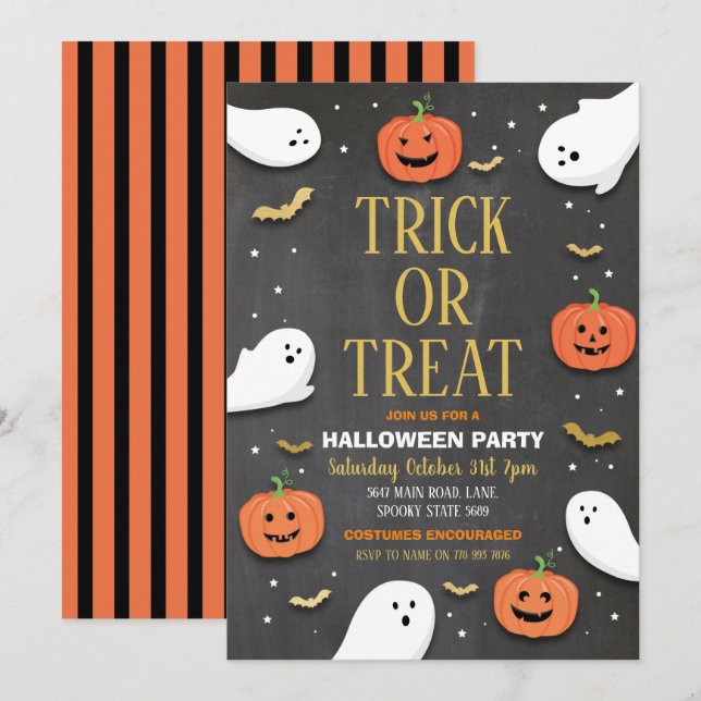 Invitation Tracer ou traiter Halloween Fantômes de fête Hallo (Devant / Derrière)