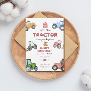 Invitation Tracteur aquarelle 6ème anniversaire