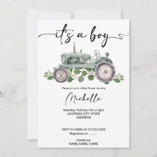 Invitation tracteur bébé douche