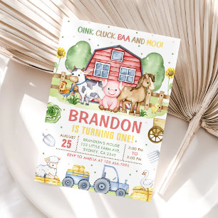 Invitation Tracteur ferme Animaux Oink Baa Moo 1er anniversai