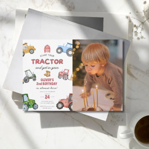 Invitation tracteur photo personnalisé 2e anniversaire