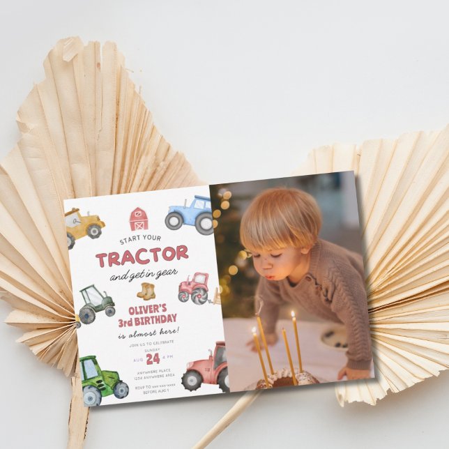 Invitation tracteur photo personnalisé 3e anniversaire (Créateur téléchargé)